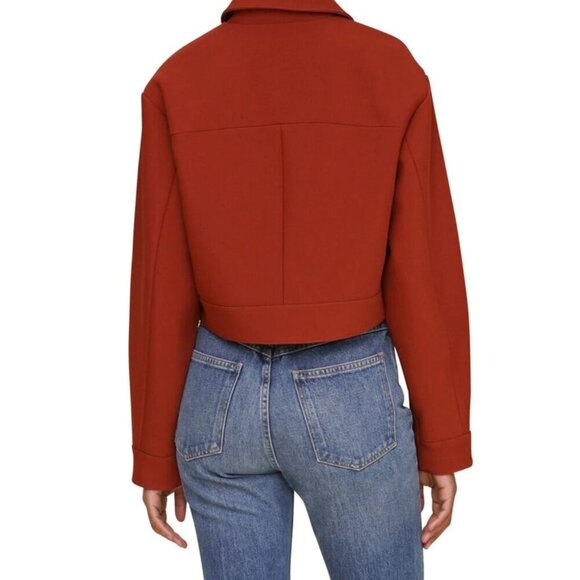 SFAM 7 For All Mankind Cropped Casual Moto Barrel Sleeve Jacket Rust/Orange XS - Picture 2 of 14